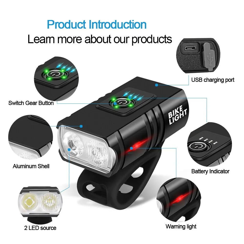 Bike Light USB Rechargeable T6 LED Bicycle Lights 6 Modes