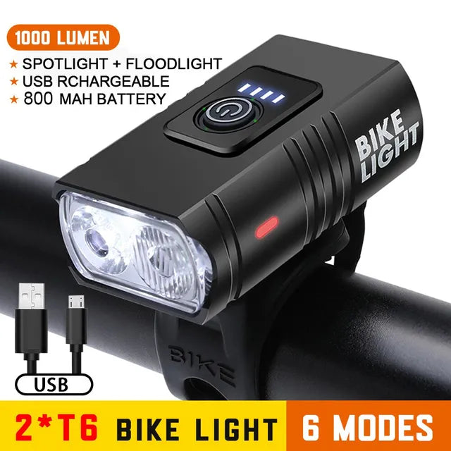 Bike Light USB Rechargeable T6 LED Bicycle Lights 6 Modes